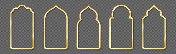 Bezpłatny plik Wektor złote tradycyjne islamskie kształty okien arabskie złote ramy lub sylwetki marokańskie granice