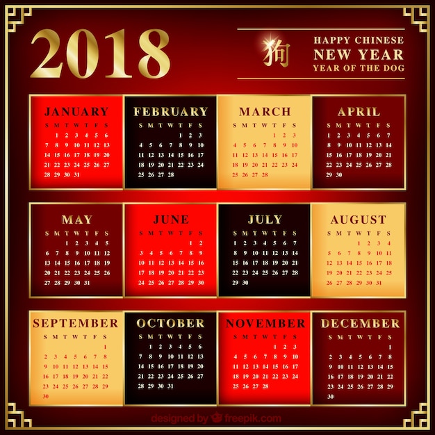 Bezpłatny wektor złoty kalendarz chiński nowy rok