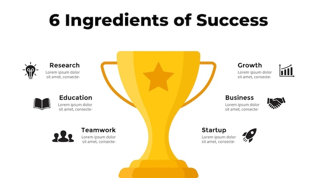 Złoty puchar zwycięzcy infografika sukcesu szablon prezentacji slajdu wykres diagramu 5 kroków procesów