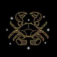 Bezpłatny wektor złoty znak zodiaku rak na czarnym tle