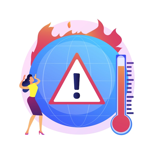 Bezpłatny wektor zmiany klimatu ziemi, wzrost temperatury, globalne ocieplenie. wielokrotne pożary, niszczenie flory i fauny, dzika przyroda planety i szkody dla ludzkości.