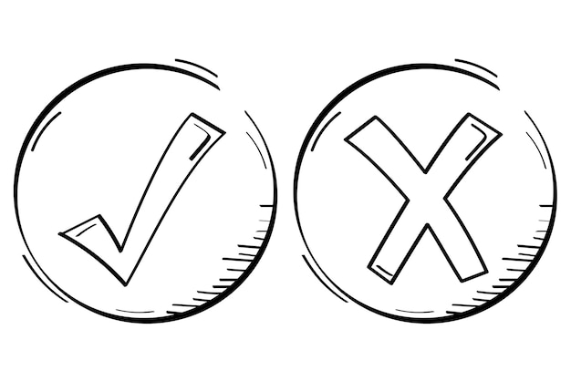 Bezpłatny wektor znacznik wyboru i krzyż ręcznie rysowane okręgi