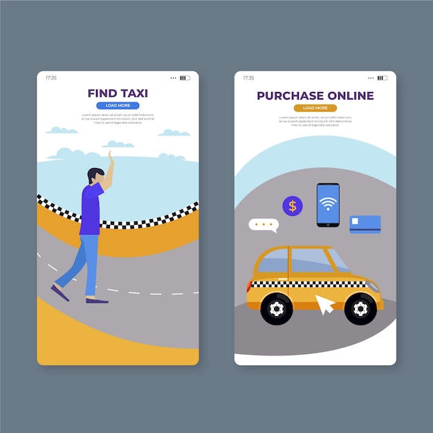 Bezpłatny wektor znajdź ekrany aplikacji mobilnych taksówek