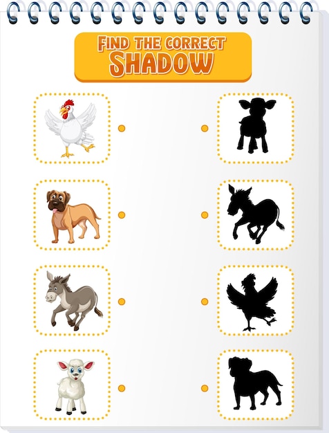Bezpłatny wektor znajdź odpowiedni cień z motywem zwierząt gospodarskich