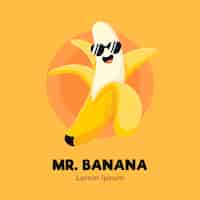 Bezpłatny wektor znak banana z szablonem logo okulary przeciwsłoneczne