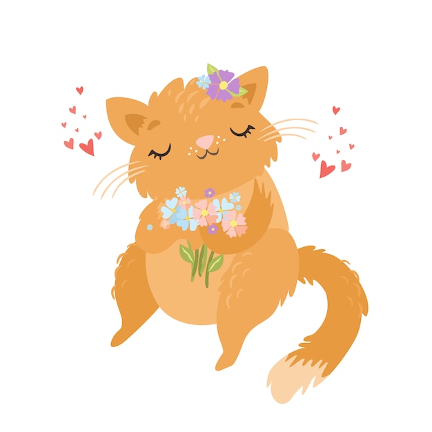 Znak ładny kot zakochany w kwiatach