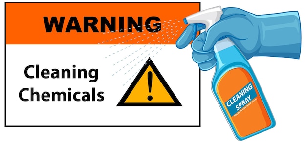 Bezpłatny wektor znak ostrzegawczy przed chemikaliami czyszczącymi z ludzką ręką trzymającą spa