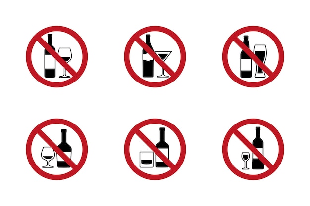 Znaki bez alkoholu z różnymi napojami. wektor