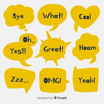 Żółte balony mowy z różnymi wyrażeniami