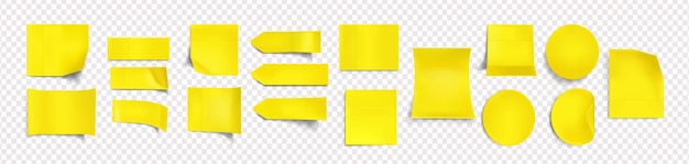 Bezpłatny wektor Żółte naklejki o różnych kształtach z zawiniętymi krawędziami