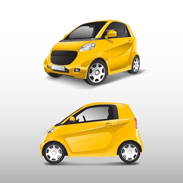 Żółty kompaktowy samochód hybrydowy wektor