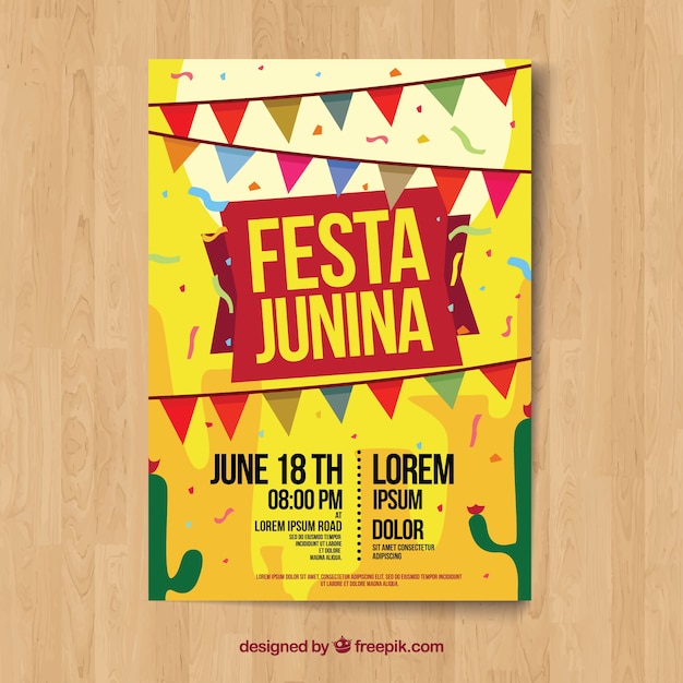 Żółty szablon plakat junina festa