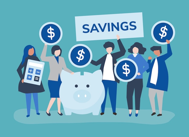 Bezpłatny wektor zróżnicowana grupa ludzi i savings pojęcia ilustracja
