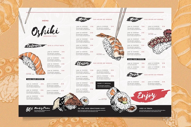 Bezpłatny wektor zróżnicowany szablon menu restauracji