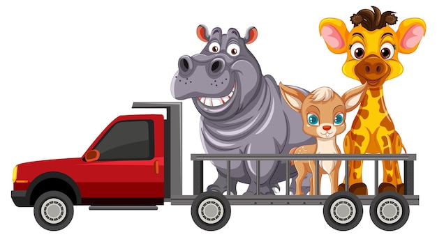 Bezpłatny wektor zwierzęta na radosnej przejażdżce ciężarówką