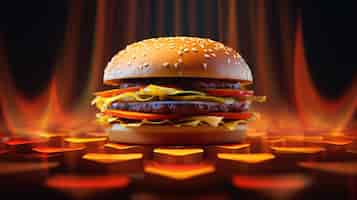 Bezpłatne zdjęcie 3d burger z jasnymi światłami