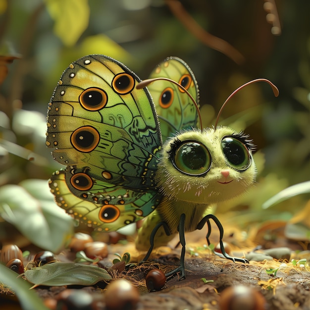 Bezpłatne zdjęcie 3d cartoon animated butterfly