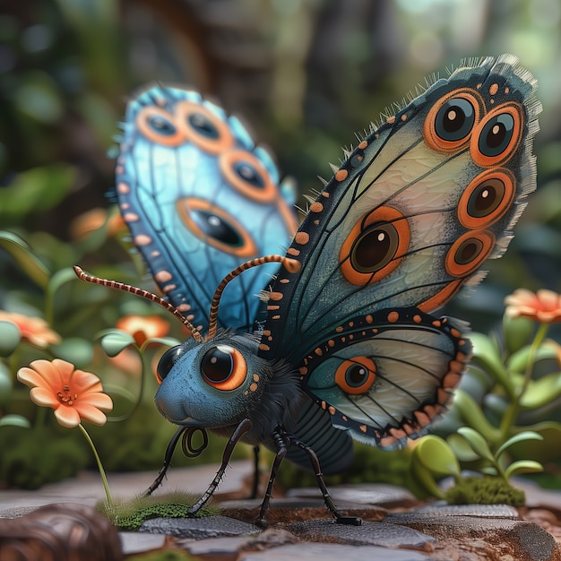 Bezpłatne zdjęcie 3d cartoon animated butterfly