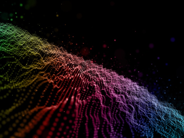 3D cyber kropkuje abstrakcjonistycznego tło z tęczowymi barwionymi przepływającymi cząsteczkami