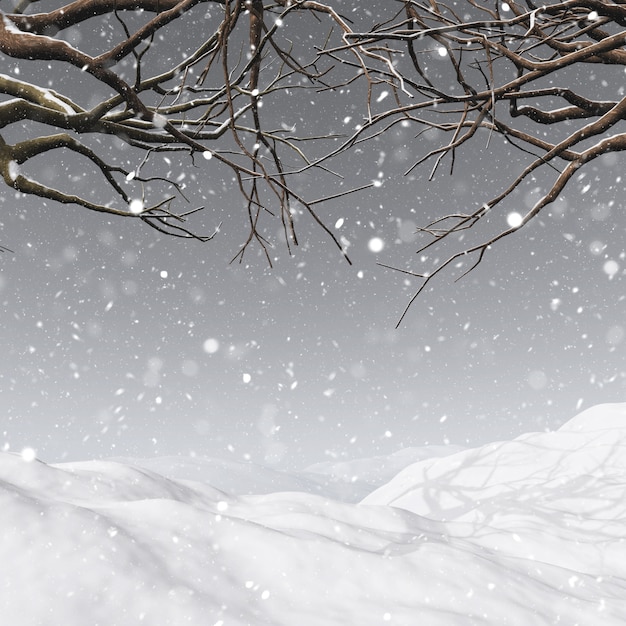 Bezpłatne zdjęcie 3d czynią z drzewa zimą na tle śniegu
