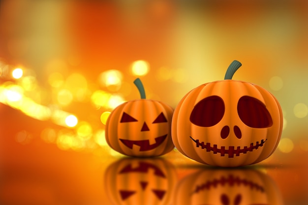 3D czynią z Halloween dynie na tle światła bokeh