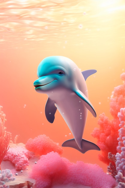 Bezpłatne zdjęcie 3d delfin w oceanie