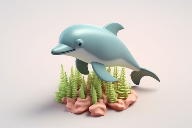 3d delfin z roślinami