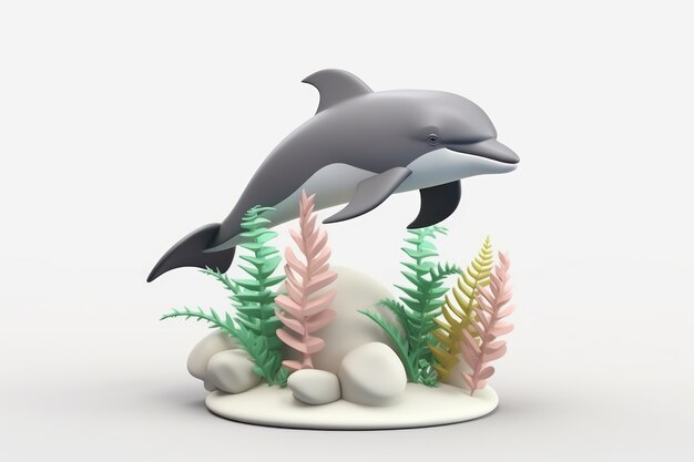 3d delfin z roślinami
