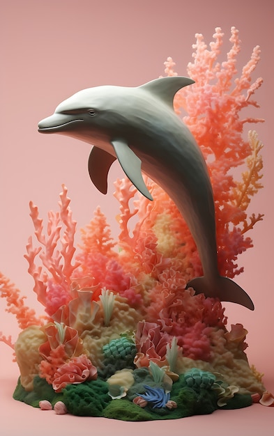 Bezpłatne zdjęcie 3d delfin z roślinami