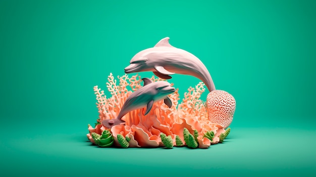 Bezpłatne zdjęcie 3d delfin z żywymi kolorami