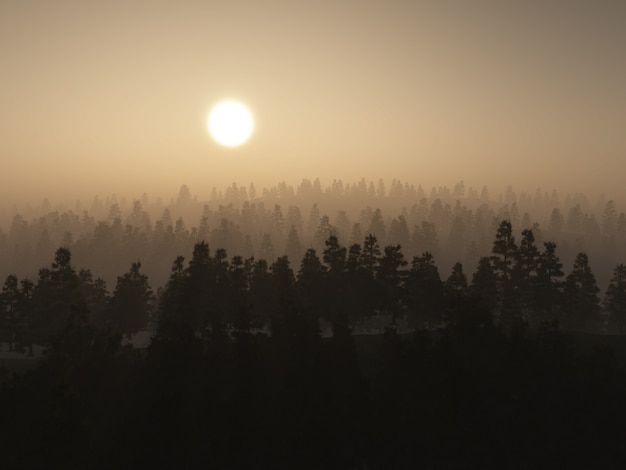 3D drzewo mglisty krajobraz