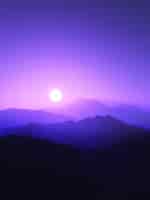Bezpłatne zdjęcie 3d górski krajobraz o zachodzie słońca