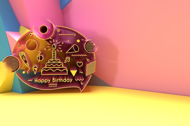 3D Happy Birthday Text Party Elementy Tło Ulotka Plakat Projekt 3D