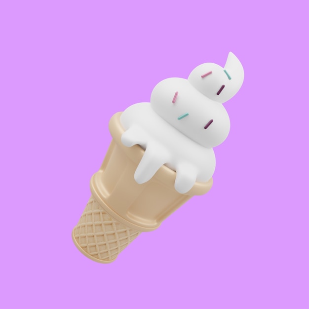 3D ikona ilustracja kreskówka stożek lodów. 3D jedzenie napój obiekt ikona koncepcja na białym tle projekt premium. Płaski styl kreskówki