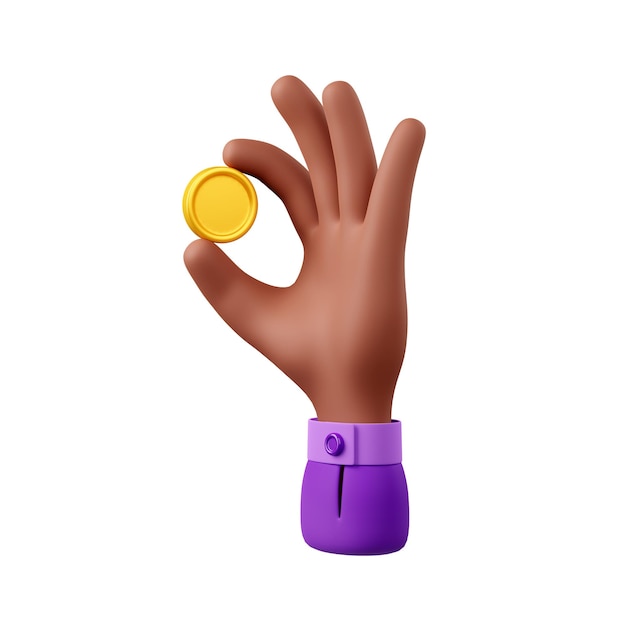 Bezpłatne zdjęcie 3d ikona ręką człowieka ze złotą monetą