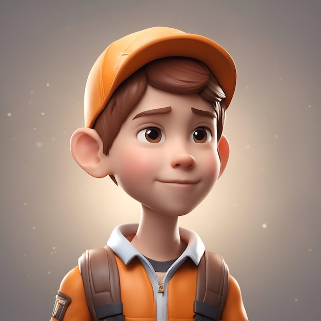 3D ilustracja chłopca w czapce i pomarańczowej kurtce z plecakiem