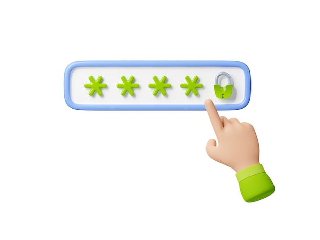Bezpłatne zdjęcie 3d ilustracja kursora ręki zielony pasek hasła