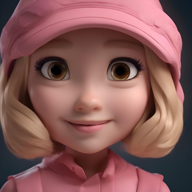 3D ilustracja słodkiej blondynki z różowym kapeluszem