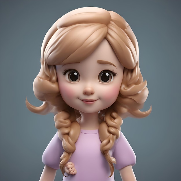 3D ilustracja uroczej dziewczyny z kreskówki z długimi blond włosami