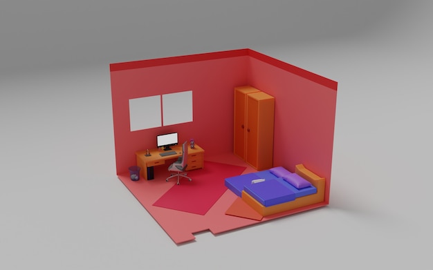 3d izometryczny projekt ilustracji pokoju z białym ekranem