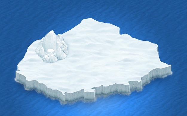 Bezpłatne zdjęcie 3d izometryczny teren lodu na niebieskim tle oceanu