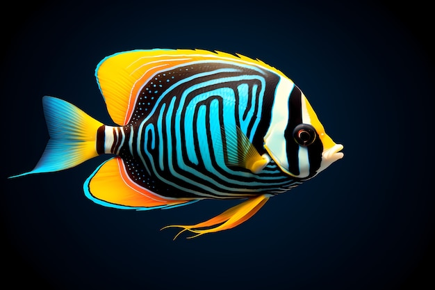 Bezpłatne zdjęcie 3d kolorowa ryba z ciemnym tłem