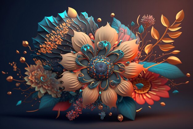 3D kwiat boho renderowanie generatywne ai