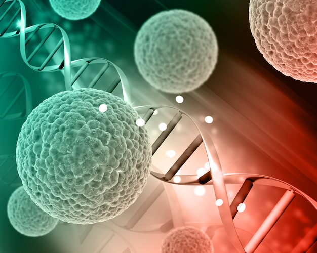 3D medyczne komórki wirusa na niciach DNA