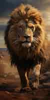 Bezpłatne zdjęcie 3d okrutny lew z tłem natury