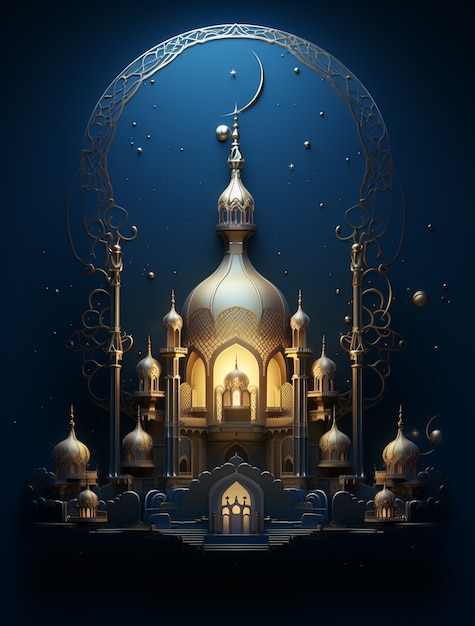 3D przedstawienie arabskiego pałacu na islamskie święto Ramadanu