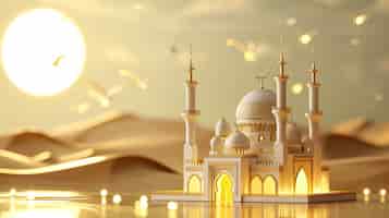 Bezpłatne zdjęcie 3d przedstawienie arabskiego pałacu na islamskie święto ramadanu