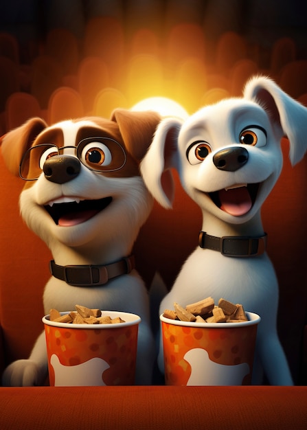 Bezpłatne zdjęcie 3d psy w kinie oglądające film