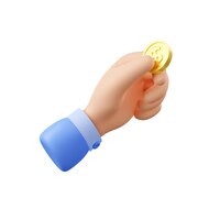 3d ręka mężczyzny dająca złotą monetę z symbolem dolara