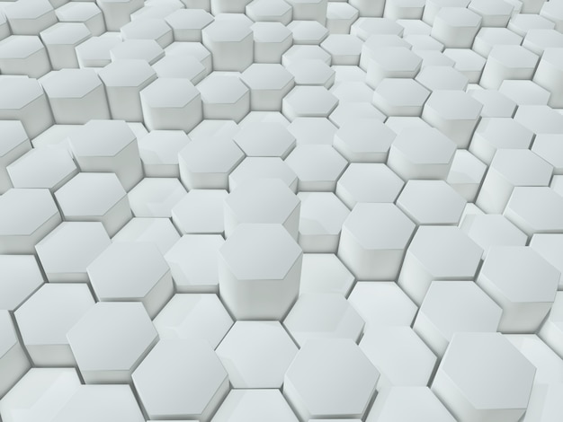 3D render abstrakcyjnego tła z wytłaczanymi białymi sześciokątami